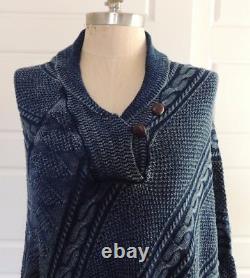 NWT Ralph Lauren Equestrian Shawl Indigo Cape Cable Knit Sweater Poncho Coat O/S