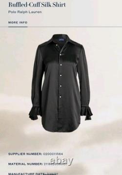 NWT Ralph Lauren Polo Ruffled Cuff 100% Silk Shirt Retails $328 Size 4