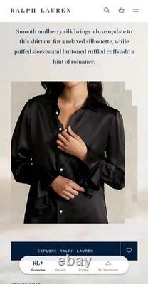 NWT Ralph Lauren Polo Ruffled Cuff 100% Silk Shirt Retails $328 Size 4