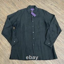 NWT Ralph Lauren Purple Label Button Up Black Pocket 100% Linen Large L