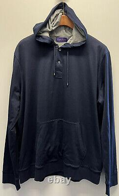 NWT Ralph Lauren Purple Label Double Knit Blue Button Hoodie Sweater Jacket XL