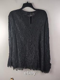 NWT Ralph Lauren Top Womens 12 Black Lace Sheer Long Sleeve Blouse, MSRP $1990