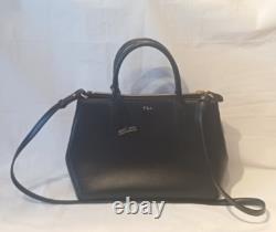 NWT Ralph Lauren USA Black Leather Small Zip Huntingdon Satchel Crossbody Strap