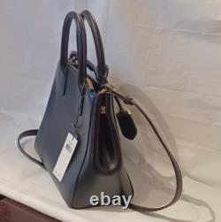 NWT Ralph Lauren USA Black Leather Small Zip Huntingdon Satchel Crossbody Strap