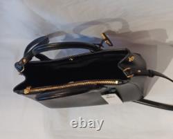 NWT Ralph Lauren USA Black Leather Small Zip Huntingdon Satchel Crossbody Strap