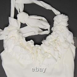 NWT Ralph Lauren Womens Floral Lace Halter Top S Solid White Ribbon Tie Neck