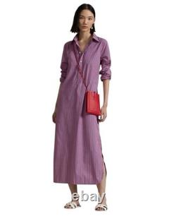 NWT248$ Polo Ralph Lauren Women Striped Long Sleeve Shirt Dress Size 2 Pink/Blue