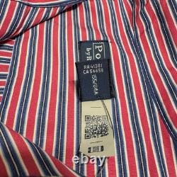NWT248$ Polo Ralph Lauren Women Striped Long Sleeve Shirt Dress Size 2 Pink/Blue
