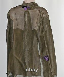 New $1200.00 Ralph Lauren Purple Label Collection Olive Blouse Sz 4