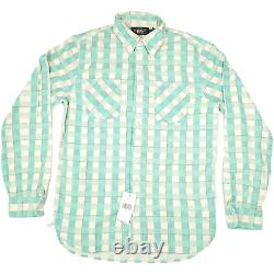 New $229 RRL Ralph Lauren Shirt Green / Cream Double RL Farrell Workshirt SMALL