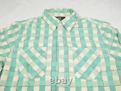 New $229 RRL Ralph Lauren Shirt Green / Cream Double RL Farrell Workshirt SMALL