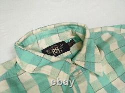 New $229 RRL Ralph Lauren Shirt Green / Cream Double RL Farrell Workshirt SMALL