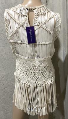 New $3,990 Ralph Lauren Collection Purple Label Embroidered Macrame Dress Top 6