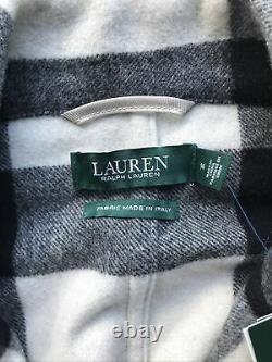 New $545 Lauren Ralph Lauren Wool Checked Winter Cream Wrap Coat Women 14