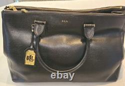 New LAUREN RALPH LAUREN Newbury Double Zip Large Black Leather Satchel