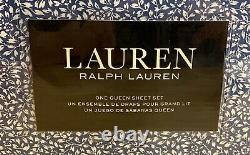 New Lauren Ralph Lauren Cotton 4 Piece Blue White Floral Sheet Set Queen RARE