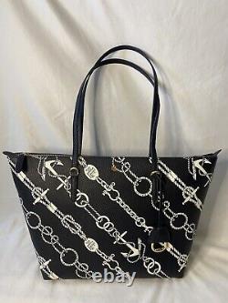 New Lauren Ralph Lauren Keaton Bag Blue Anchors Tote Handbag