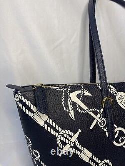 New Lauren Ralph Lauren Keaton Bag Blue Anchors Tote Handbag