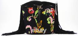 New Lauren Ralph Lauren Needlepoint Medium Andie Drawstring Bag Black Floral Lrl