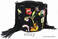 New Lauren Ralph Lauren Needlepoint Medium Andie Drawstring Bag Black Floral Lrl