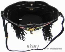 New Lauren Ralph Lauren Needlepoint Medium Andie Drawstring Bag Black Floral Lrl