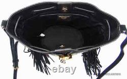 New Lauren Ralph Lauren Needlepoint Medium Andie Drawstring Bag Black Floral Lrl