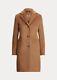 New Lauren Ralph Lauren Three-button Wool-blend Reefer Coat In Camel Size 14