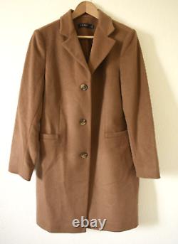 New Lauren Ralph Lauren Three-Button Wool-Blend Reefer Coat In Camel Size 14