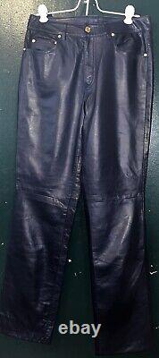 New NWT Ralph Lauren Black Label Navy Blue Lambskin Leather Slim Boot Pants-Sz 6