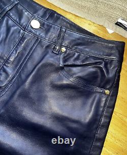 New NWT Ralph Lauren Black Label Navy Blue Lambskin Leather Slim Boot Pants-Sz 6