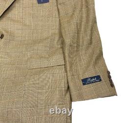 New POLO RALPH LAUREN Light Brown Silk Wool Blend Blazer Sports Jacket Mens 46 L