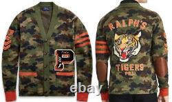 New POLO RALPH LAUREN The Iconic CAMO P-WING Letterman CARDIGAN SWEATER 2XL