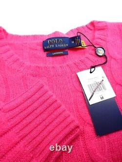 New! Polo Ralph Lauren 100% Cashmere Sweater -m- Pink Cableknit Crew Womans $398