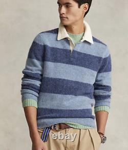 New Polo Ralph Lauren 100% Wool Knit Men Long Sleeve Rugby Polo $350 Small NWT