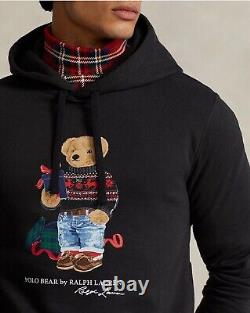 New Polo Ralph Lauren Black Holiday Bear Pullover Hoodie Sweatshirt Big