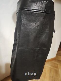 New Polo Ralph Lauren Black Leather Mini Skirt Front Zip Closure Size 2