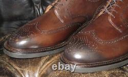 New Polo Ralph Lauren Brown Burnished Cow Leather Perforated Wingtip Shoes 11 D