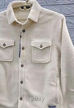 New Polo Ralph Lauren Cotton Blend Fleece Button Up Overshirt Cream Size Medium