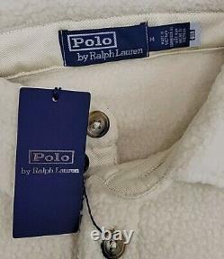 New Polo Ralph Lauren Cotton Blend Fleece Button Up Overshirt Cream Size Medium