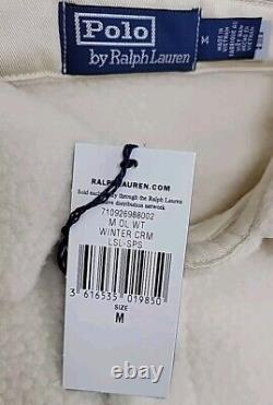 New Polo Ralph Lauren Cotton Blend Fleece Button Up Overshirt Cream Size Medium