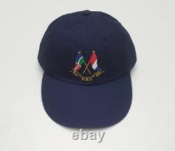 New Polo Ralph Lauren Cross Flags Crest Long Bill Adjustable Leather Strap Back