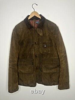 New Polo Ralph Lauren Large Brown Leather Hunting Jacket RRL Oil VTG Coat XL RLX