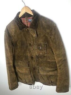 New Polo Ralph Lauren Large Brown Leather Hunting Jacket RRL Oil VTG Coat XL RLX