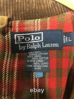 New Polo Ralph Lauren Large Brown Leather Hunting Jacket RRL Oil VTG Coat XL RLX