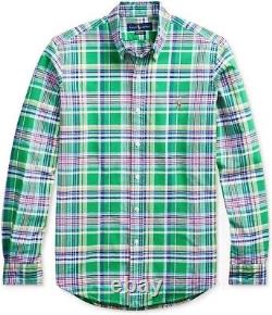 New Polo Ralph Lauren Men's Classic Fit Fit Plaid Oxford Shirt Green Multi M