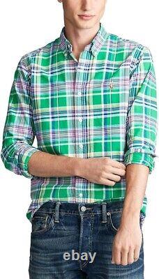 New Polo Ralph Lauren Men's Classic Fit Fit Plaid Oxford Shirt Green Multi M