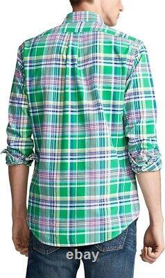 New Polo Ralph Lauren Men's Classic Fit Fit Plaid Oxford Shirt Green Multi M