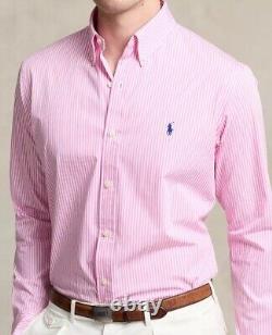 New Polo Ralph Lauren Men's Classic-Fit Striped Stretch Poplin Shirts Pink M & L