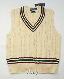New Polo Ralph Lauren Men's Iconic Cricket Sweater Cable-Knit Pima Cotton Vest