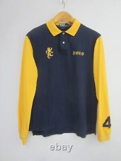 New Polo Ralph Lauren Mens L Navy Yellow Stripe Embroidered Griffin Dragon Shirt